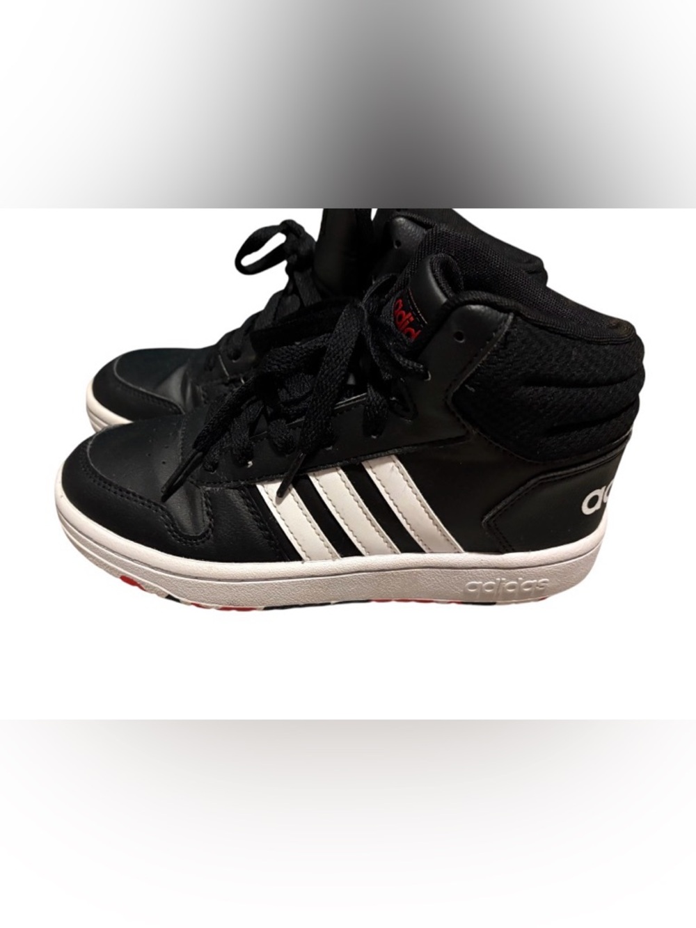 adidas Kids Black and White High-Top Sneakers with Red Accents
